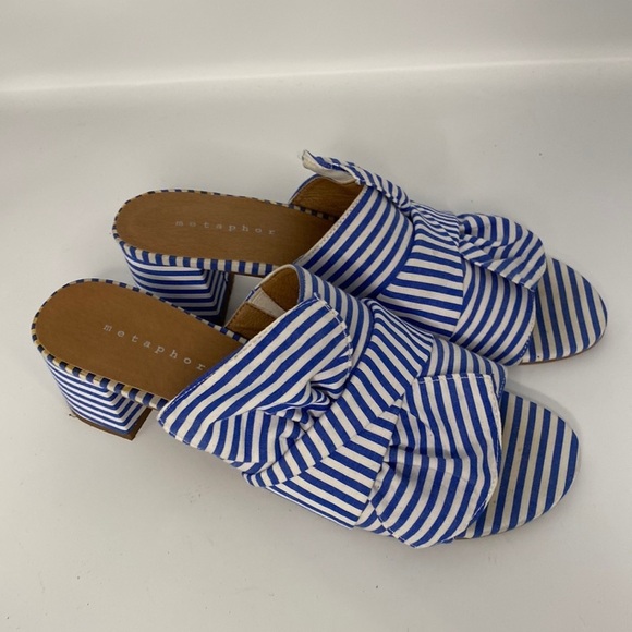 Metaphor Shoes - Metaphor sandal slides blue white stripe bow Women  11